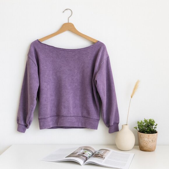 PINKVictoria’s Secret Women’s Off Shoulder Pullover M Purple Washed Cozy Sweats - Picture 2 of 11